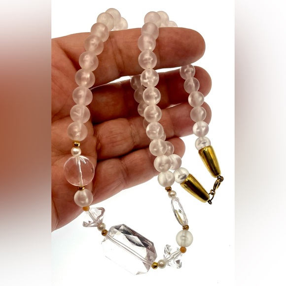 3 for $30 Vintage Acrylic Frosted and Clear Beaded Choker Necklace Gold Tone - Picture 5 of 9
